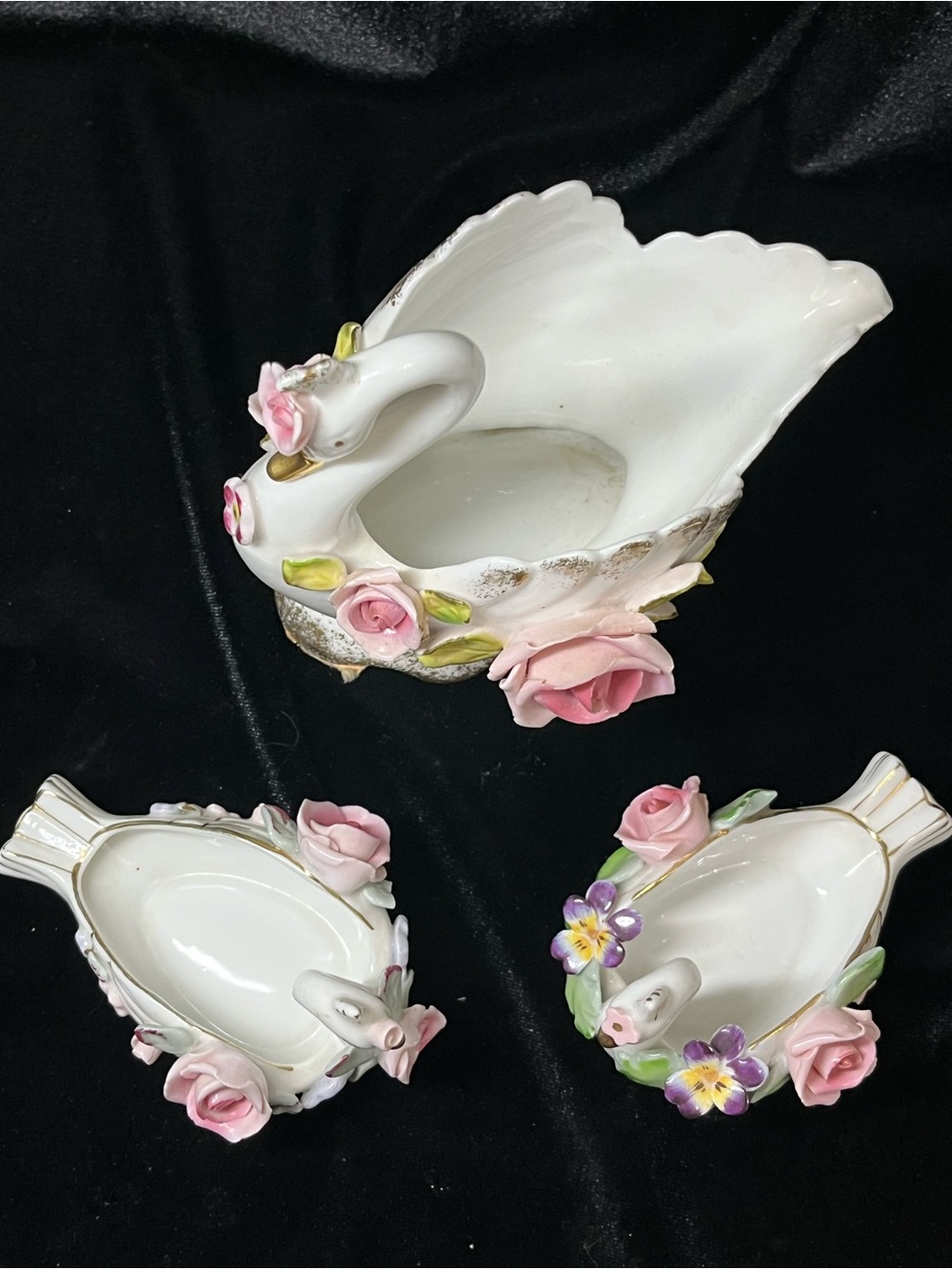 Vintage Lefton China Swan Trinket Dishes - Full Set, Hand-Painted (1950s) - Picture 2 of 15